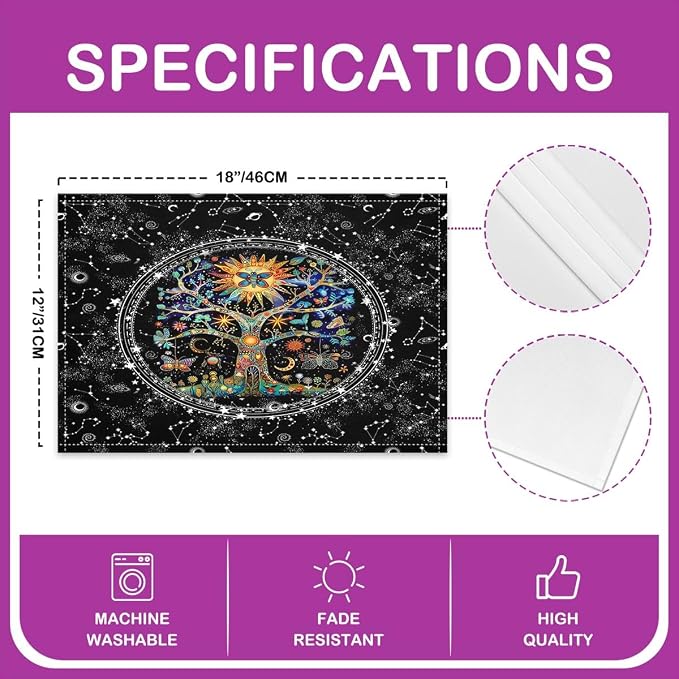 Feelyou Boho Exotic Tree Table Place Mats, Set Bohemian Life Tree Placemats Set of 4 Sun Moon Placemat for Kitchen Dining Table Decor Indoor Outdoor for Women Men Galaxy Astrology Space 18"x12" - Image 4