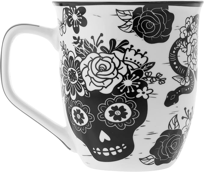 Karma Gifts 14 oz Black and White Boho Mug Sugar Skull - Cute Coffee and Tea Mug - Ceramic Coffee Mugs for Women and Men - Image 2