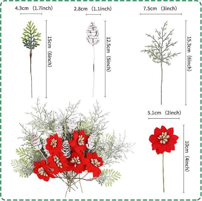 32PCS Christmas Cupcake Toppers Picks With Flowers, Pinecone, Pine Tree for Merry Christmas Table and Baby Shower Decorations Supplies - Image 6