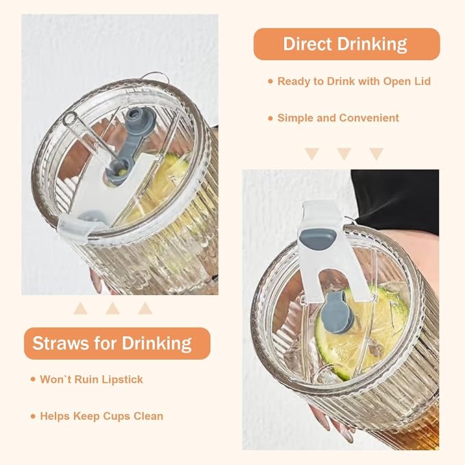 20oz Glass Tumblers with Lids and Straws,1PCS Glass Cups with Lids and Straws,Iced Coffee Cups with Lid,Drinking Glasses for Juice, Smoothies