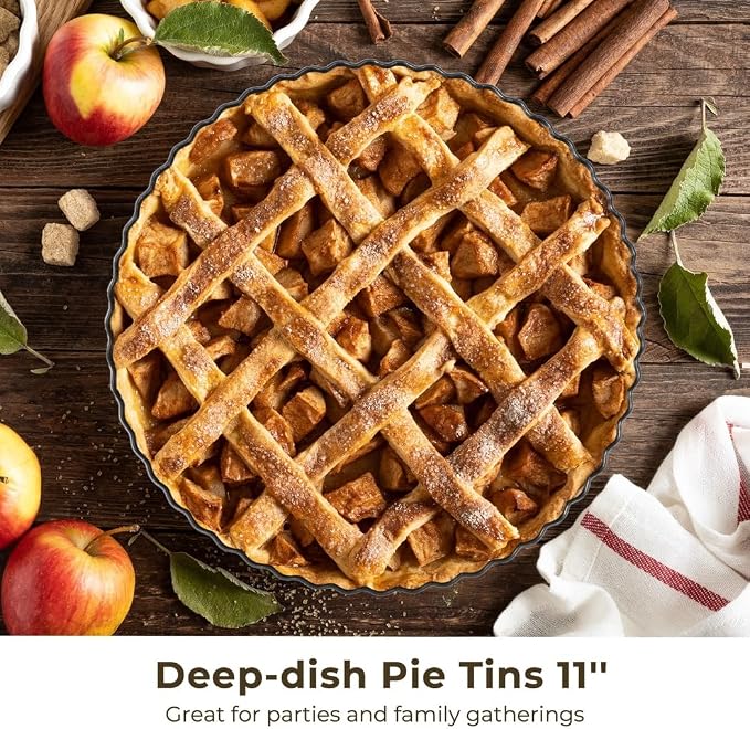 2 Packs 11 in Deep Pie Tins, Carbon Steel Fluted Round Tart Pans with Removable Bottom, Non stick Quiche Pie Pans, Baking Dish Accessories for Home Baking, Pies, Tarts, Cakes and Pizza - Image 3