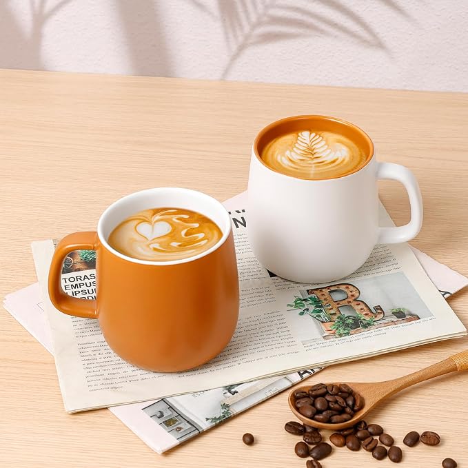 Ceramic Mug Set Porcelain Coffee Cups Set, Special Glaze Tea Cups Mug with Handle for Tea Latte Coffee Milk, Microwave Dishwasher Safe (White and Maple Brown) - Image 7