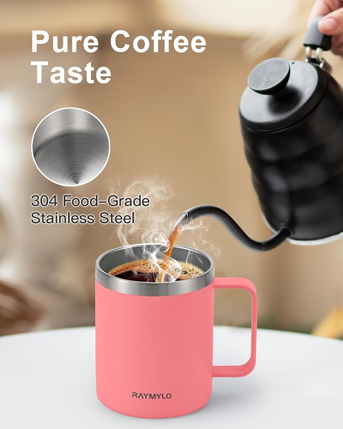 RAYMYLO Insulated Coffee Mug 12 oz, Spill-Proof & Detachable Slider Lid | Double Wall Stainless Steel with Thorough Clean Lid & Handle, Cold for 9 Hrs, Suitable for Camp Home Office - Image 4