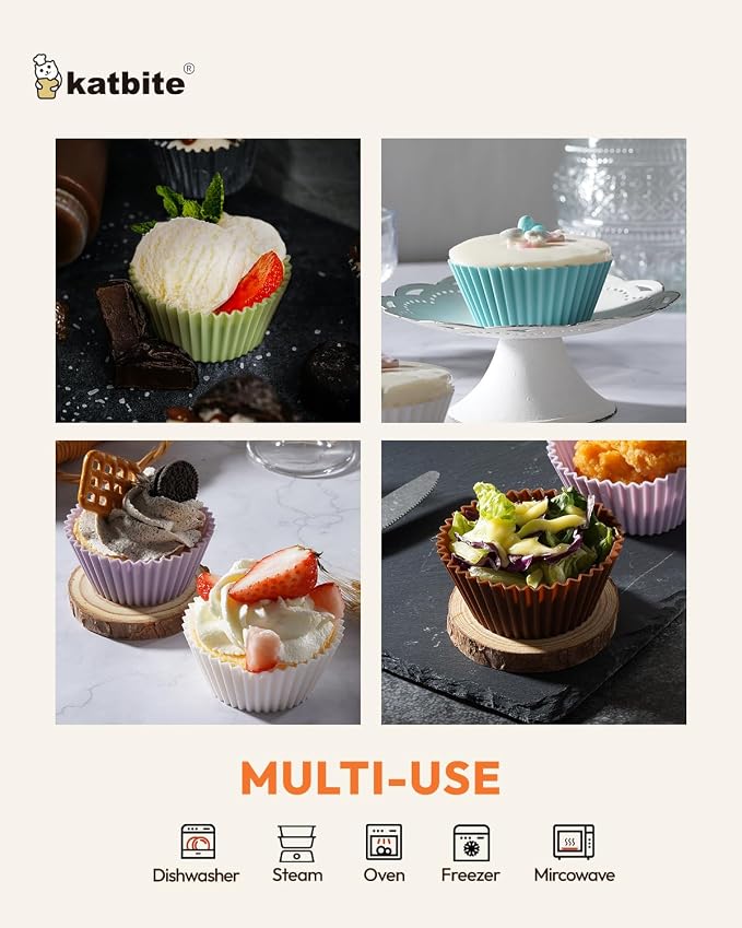 Katbite Silicone Cupcake Liners 24 Pack, Reusable Muffin Baking Cups | Heavy Duty, Non-Stick, Food-Grade Soft Pale Cupcake Holders for Party, Halloween, Christmas - Image 4