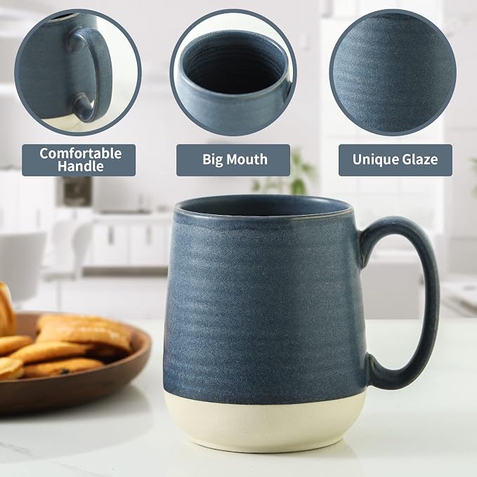 HASENSE Porcelain Coffee Mugs Set of 6, 15 Ounce Large Ceramic Coffee Cups Set with Handle for Latte, Tea, Cocoa and Hot Chocolate, Dark Blue Coffee Mugs for Men and Women, Microwave Safe - Image 3
