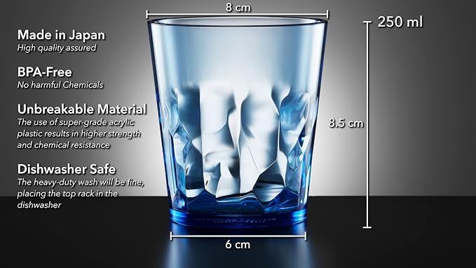 SCANDINOVIA - 8 oz Unbreakable Premium Juice Glasses Kid Cups- Set of 4 - Super Grade Acrylic Plastic Tumbler Cups - Perfect for Gifts - BPA Free - Dishwasher Safe - Stackable - Reusable | Full 8 oz / 250 ml — juice, iced coffee, sparkling water & smal... - Image 3