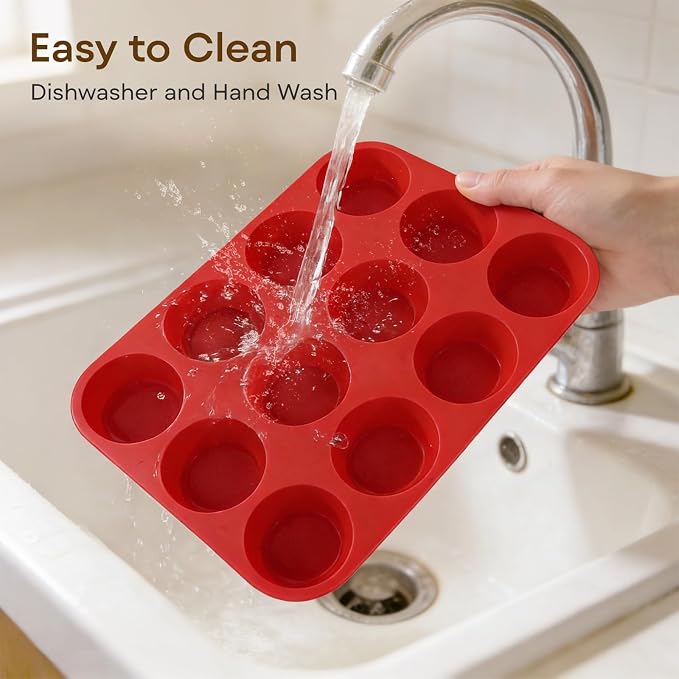 Silicone Mold for Baking, 12 Cup Nonstick Muffin Pan 2Pcs | Food-Grade Silicone Muffin Tin, Oven Dishwasher Freezer Safe Silicone Molds for Home Baking DIY, Cupcakes, Egg Bites - Image 6