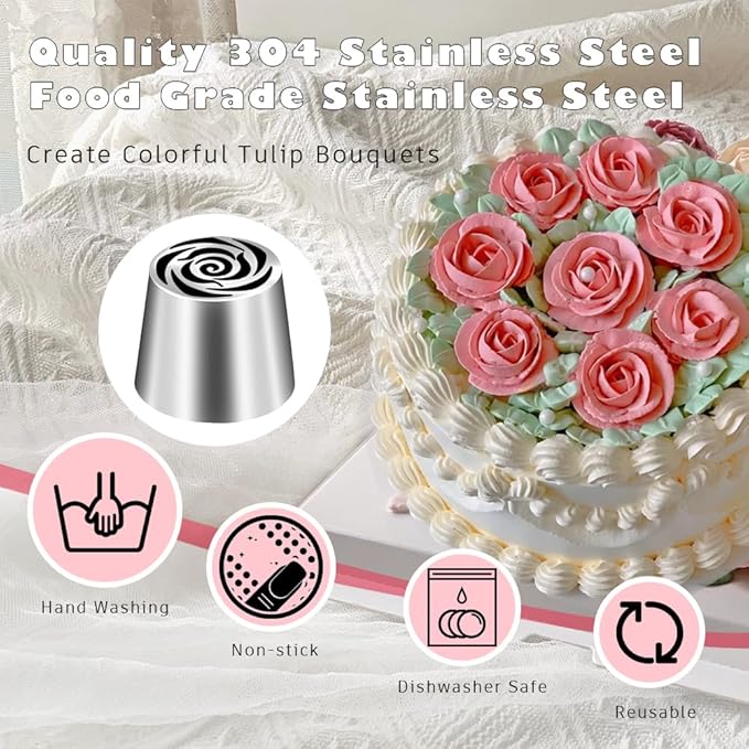 stainless steel oversized piping nozzle, used for cake decoration, pie and cupcake flower shaped frosting squeezing, cake decoration supplies, floral frosting nozzle, kitchen small tools