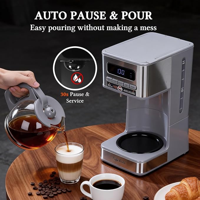 Taylor Swoden Iced Coffee maker 12 Cup, Gray & Stainless Steel | Programmable Coffee Maker, 4 Brew Strength, 24H Timer, Keep Warm&Auto Shutoff- Drip Coffee Machine for Home/Office, - Image 5