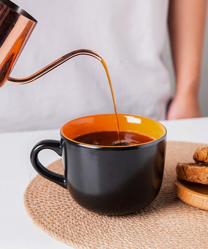 AmorArc 24 oz Soup Mugs with Handles, Jumbo Ceramic Bowls Mugs Set with handles for Coffee Cereal Cappuccino Snacks, Microwave&Dishwasher safe Soup Cups for Meal-Orange - Image 3