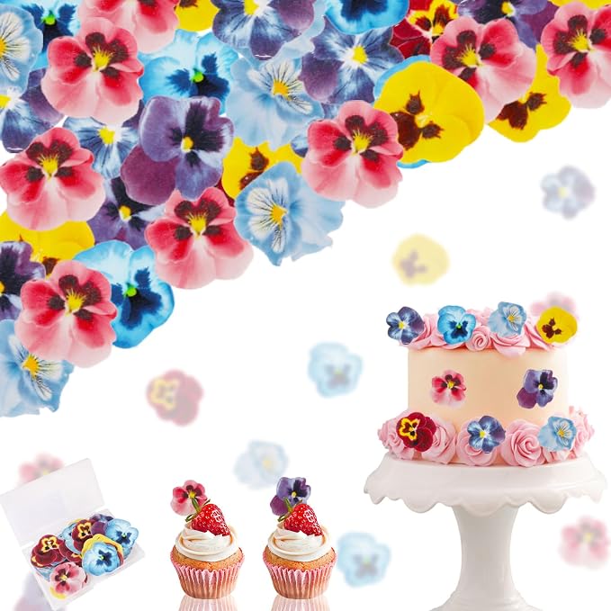 60pcs Edible Flowers Cake Decorations – Edible Flowers Cupcake Toppers | Edible Flowers Pansy Cake Toppers Decorations Wafer Paper, Flower Cupcake Toppers for Wedding Birthday Party by Unknown
