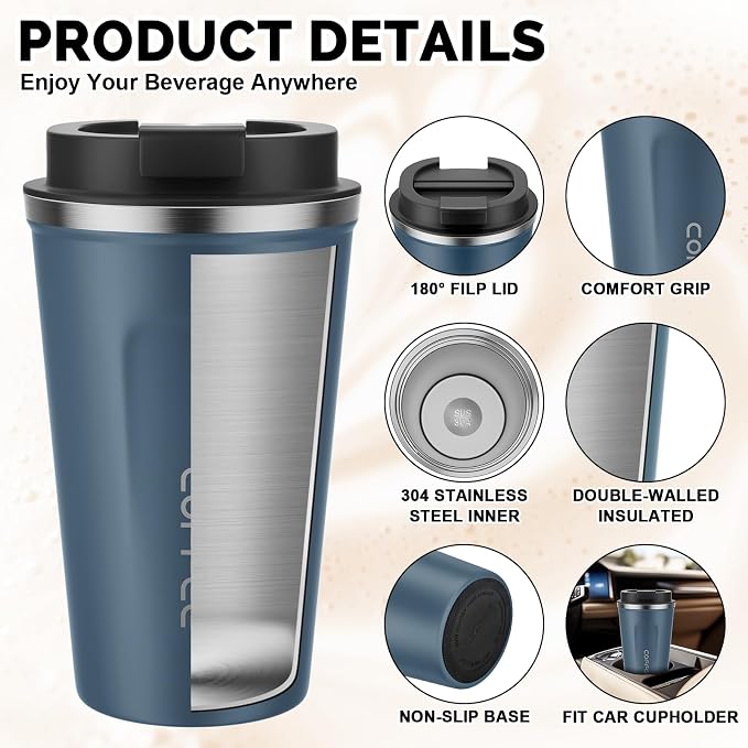 MOMSIV 17oz Travel Mug, Insulated Coffee Cup with Leakproof Lid, Vacuum Stainless Steel Double Walled Reusable Tumbler for Hot and Cold Water Coffee and Tea In Travel and Car | 6-Hour Heat Retention, 360°Leak proof, Vacuum Stainless Steel Double Walled... - Image 5