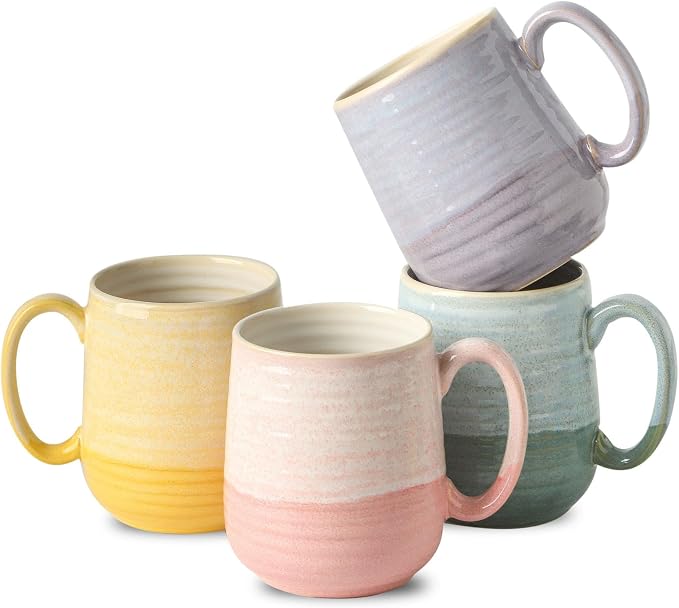HASENSE Coffee Mugs Set of 4, 15 oz Large Ceramic Cups with Handle for Women Men, Milk, Soup, Tea Cup Set for Latte,Cappuccino, Microwave & Dishwasher Safe for Home Office（Colorful） by Hasense