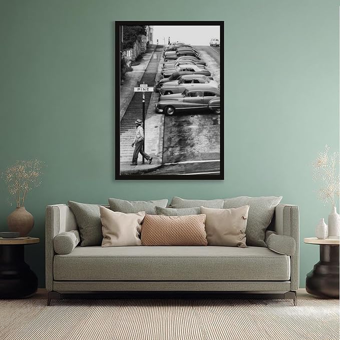 Pine Street, Streets of San Francisco 1950s, Black And White , Vintage Poster Canvas Poster Wall Art Decor Print Picture Paintings for Living Room Bedroom Decoration Black Frame 20x30in(50x75cm) - Image 5