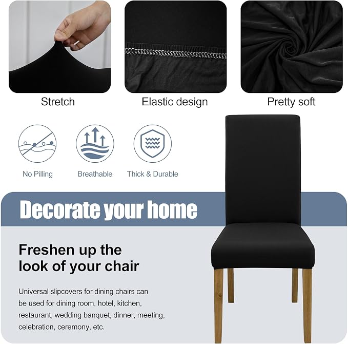 Dining Chair Covers, Stretch Seat Covers, Washable Furniture Protector | 6 Pack, Washable, Stretch Fit, Soft, Non Slip, Dining Chair Covers, Seat Protector, Furniture Protector - Image 3