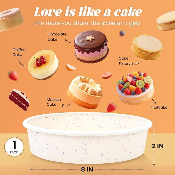SJ 8 Inch Silicone Round Cake Pan with Metal Reinforced Frame 1Pack, Nonstick Silicone Cake Mold for Baking Suitable for Making Layers, Cheese & Chocolate Cakes