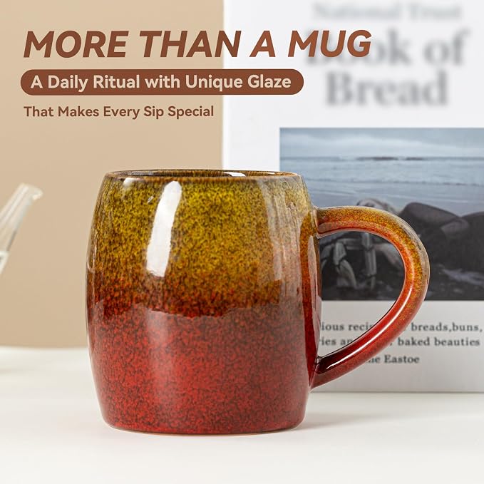 Handmade 22oz Ceramic Coffee Mug, Ergonomic Large Handle, Ideal Gift for Coffee Lovers, Microwave & Dishwasher Safe (Minute-Yellow&Red) - Image 6