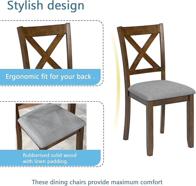 5-Piece Dining Table Set for 4, Kitchen Dining Table with 4 Soft Cushioned Solid Wood Chairs, Ideal for Home or Restaurant Use.(Walnut_Small) - Image 3