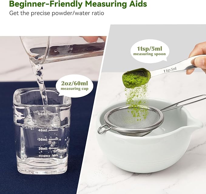 Matcha Whisk Set 10-Pcs Kit, Whisk and Bowl with Spout & Measuring Spoon & Cup, Japanese Tea Making Tools, Grey