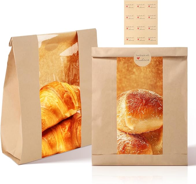 30 Pieces Paper Bread Loaf Bag Toast Paper Bag Brown Bakery Bag with Window for Food Storage(13.8" x 8.3" x 3.5") by Cyblinia