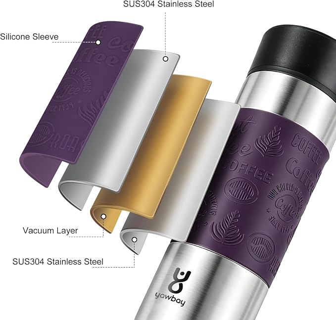 Travel Coffee Mug with 360°Lid, Travel Coffee Tumbler 16 oz Leak Proof, Stainless Steel Insulated Travel Mugs for Hot and Cold Spill Proof Leak Proof (Purple) - Image 4