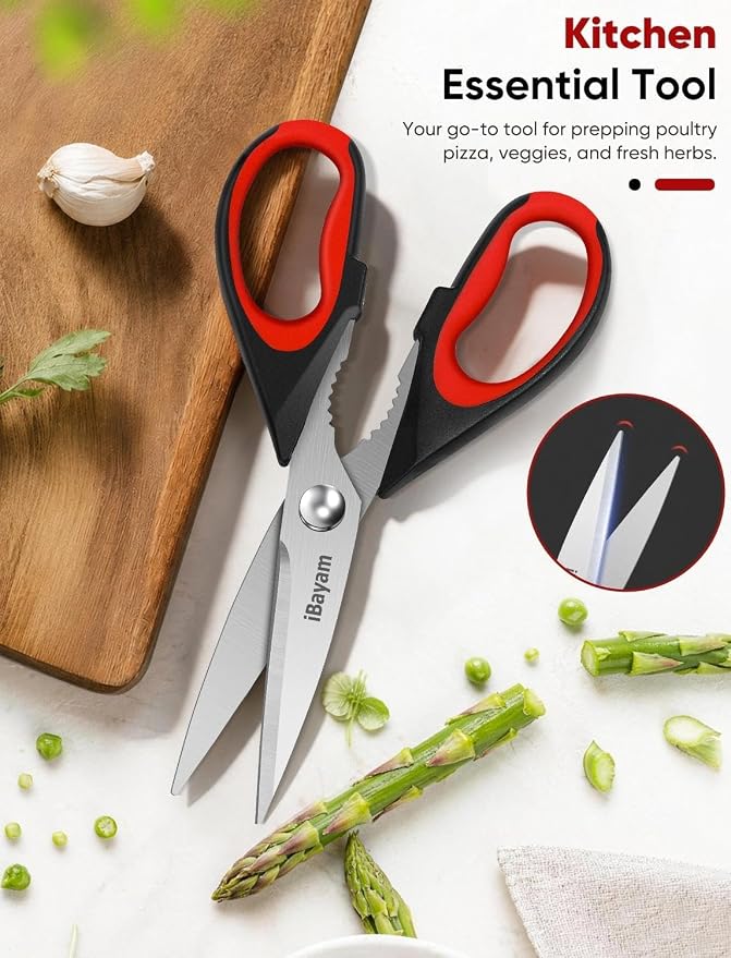 iBayam Kitchen Scissors Shears All Purpose Heavy Duty, Protective Sheath | 2-Pack, Ultra-Sharp Stainless Blades, Soft Comfort-Grip, Dishwasher Safe, Cutting Food Cooking Meat Poultry Kitchen Utensils - Image 4