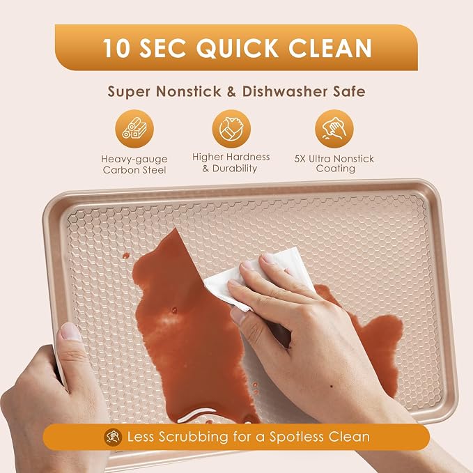 Baking Sheet Pan Set of 3, Nonstick Carbon Steel Cookie Sheets with Texture | Commercial Half/Quarter/Jelly Roll Pans Replacement Toaster Oven Tray, Heavy Duty & Easy Clean - Image 8