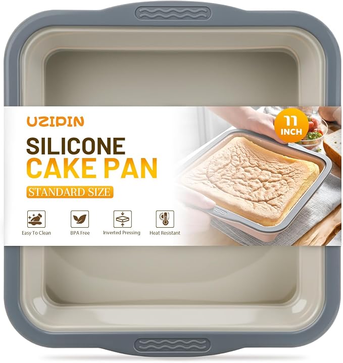 7x7 Silicone Square Cake Pan with Metal Reinforced Edge, Nonstick Brownie Baking Pan, BPA Free, Oven Safe Flexible Silicone Mold, Suitable for Making Cakes, Brownies, Bread, Pie, Lasagna by Unknown