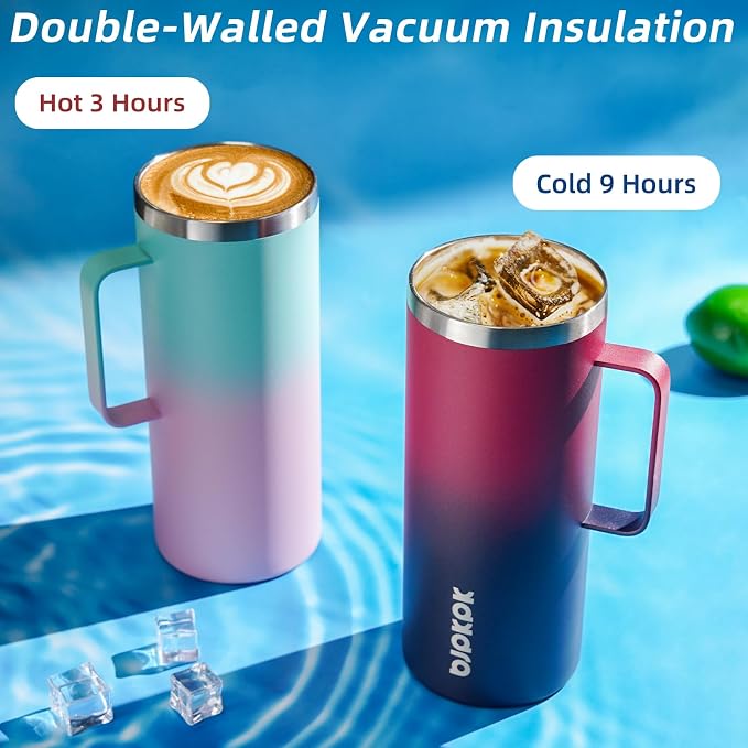 BJPKPK 32oz Insulated Coffee Mug with Handle, Stainless Steel Travel Mug | Keeps Drinks Hot & Cold, Double Wall Vacuum, 2 Lids Included, BPA-Free Coffee Tumbler for Home, Office & Travel - Image 4