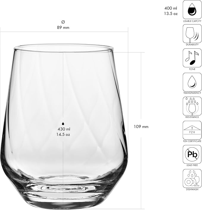 KROSNO Water Glasses Set of 3, 14.54 oz, LUMI Splendour Collection | Drinking Glasses, Lead-Free Crystal Glassware, Juice Glasses, Water Glass Set, Dishwasher Safe, Made in Europe - Image 2
