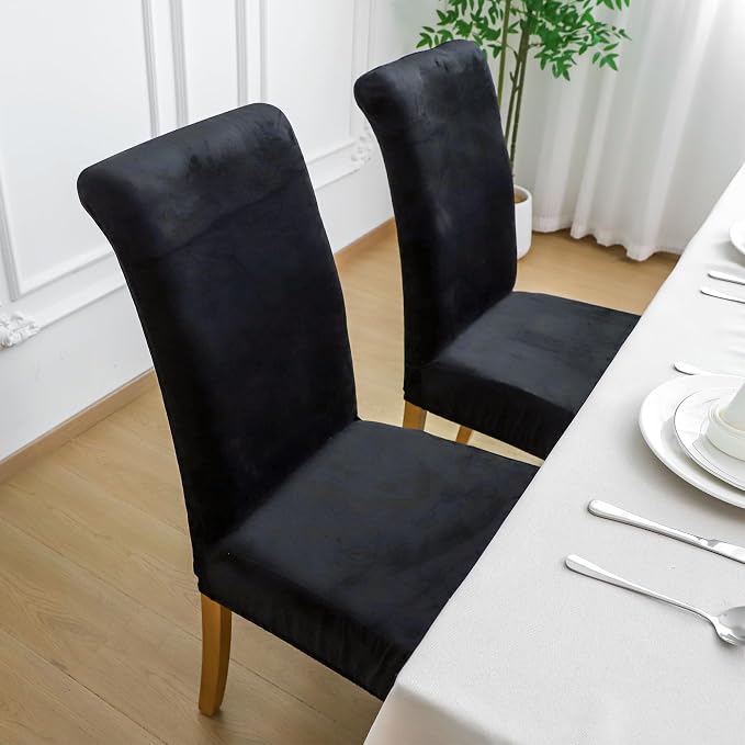 FORCHEER Velvet Chair Covers for Dining Chairs 4 Pack Black Stretch Kitchen Chair Slipcovers Washable Removable - Image 5