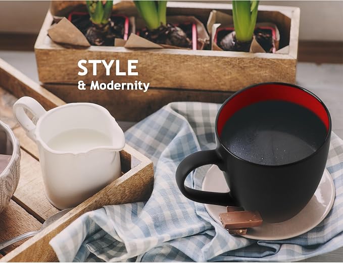 MIAMIO - Coffee Mugs Set of 6 (12 oz) - Le Papillon (Red) - Daily Table Set | Ceramic coffee mugs for coffee, cappuccino and tea, 12 oz for everyday use - dishwasher safe - practical for daily use - Image 4