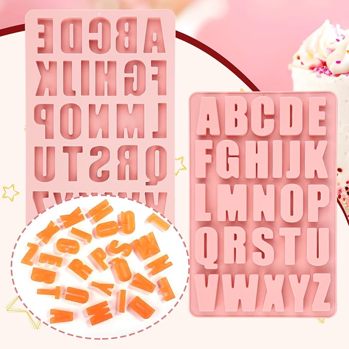 26 Cavities Silicone Letter Mold for Baking, Chocolate Letter Mould Alphabet Crayon Mold Non-Stick Large Depth Chocolate Letter Stencil for Making Candy Cake Biscuit Dessert (Pink) - Image 3