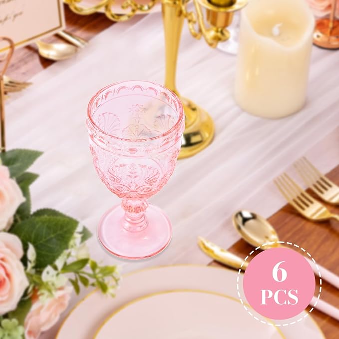 6 Pcs Pink Wine Glasses,Goblet Glasses,Vintage Glassware, Made of Sturdy and Durable Glass Can be Used for Weddings, Everyday Fun Parties and More! - Image 5