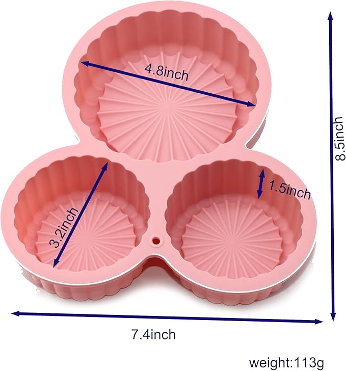 X-Haibei Round Pleats Cake Pan Jello Mousse Pizza Pudding Hamburger Bread Silicone Mold, Dia. 4.8inch, 3.2inch
