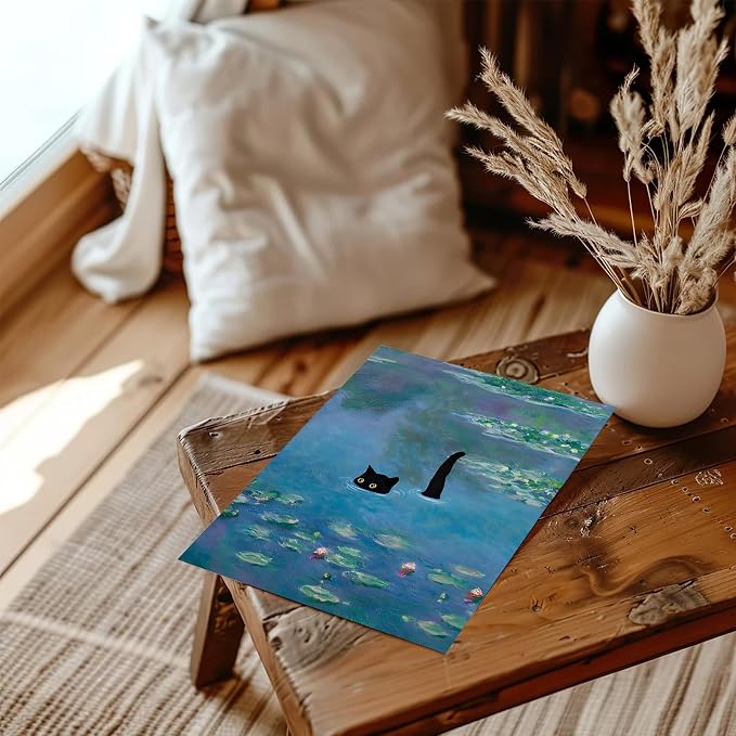 XOCUUI Cat Wall Art Monet Prints Vintage Canvas Wall Art Funny Cat in Water Lilies Posters for Room Bedroom Living Room Bathroom Wall Decor Aesthetic (Size: 8''x10'') - Image 5