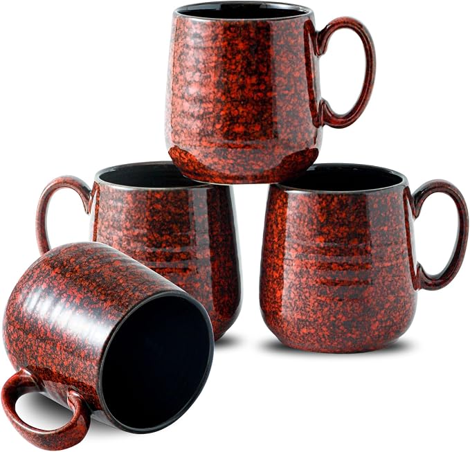HASENSE Ceramic Coffee Mugs Set of 4, 8 oz Small Coffee Cups, Porcelain Mug with Handle for Espresso, Tea, Milk and Cocoa, Ideal for Mother's Day Christmas Gift, Dishwasher & Microwave Safe, Red by Hasense