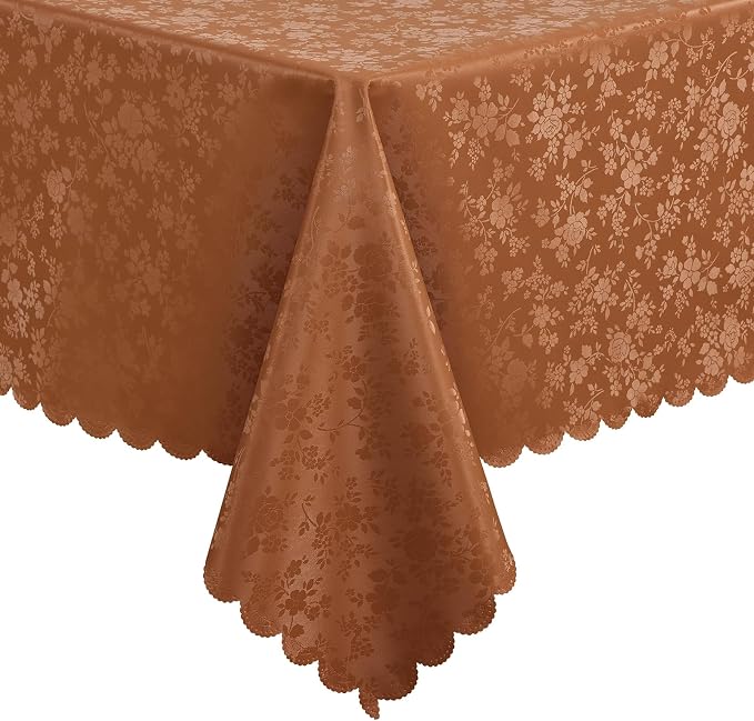 Smiry Rectangle Waterproof Heavy Duty Vinyl Tablecloths, 60 x 84 Inch | Wipeable Washable Floral Embossed Table Cover for Kitchen and Dining Room, Indoor & Outdoor Use, Caramel by Smiry