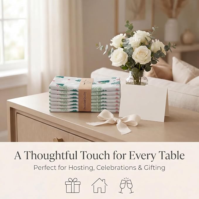 Urban Villa Cloth Napkins Cotton 20x20 (Set of 12) Greentree Print - Image 9