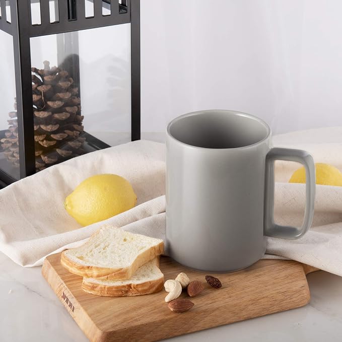 E-liu Large 15 Ounces Porcelain Coffee Mug Tea Mugs Set of 6 | Cups for Coffee, Tea, Cocoa, and Mulled Drinks , Dishwasher & Microwave Safe Gift Sets, Grey - Image 6