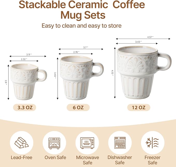 Mugs Set of 4, Ceramic Coffee Mug 12 OZ Beige, Stackable Mug, Set of 4, Microwave & Dishwasher Safe, Comfortable Grip for Latte Cappuccino Hot Chocolate, Perfect for Home Office & Holiday Gifting - Image 2