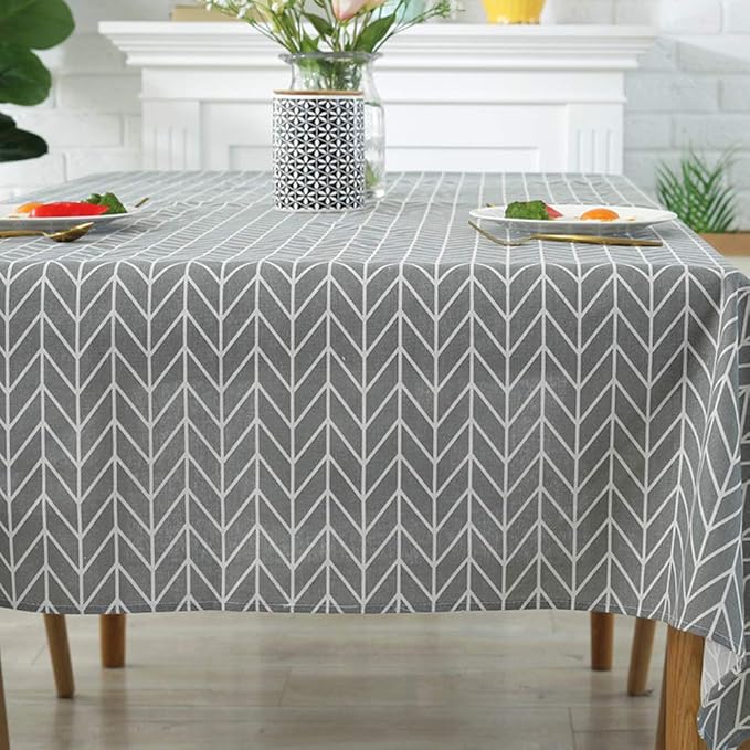 meioro Grey Farmhouse Table Cloth Rectangle Cotton Linen Nordic Twill Tablecloths Wrinkle Free Fabric Arrow Stripe Table Cloths Rustic Cover for Kitchen Dining Party Outdoor Picnic(55 x 86 Inch) - Image 3