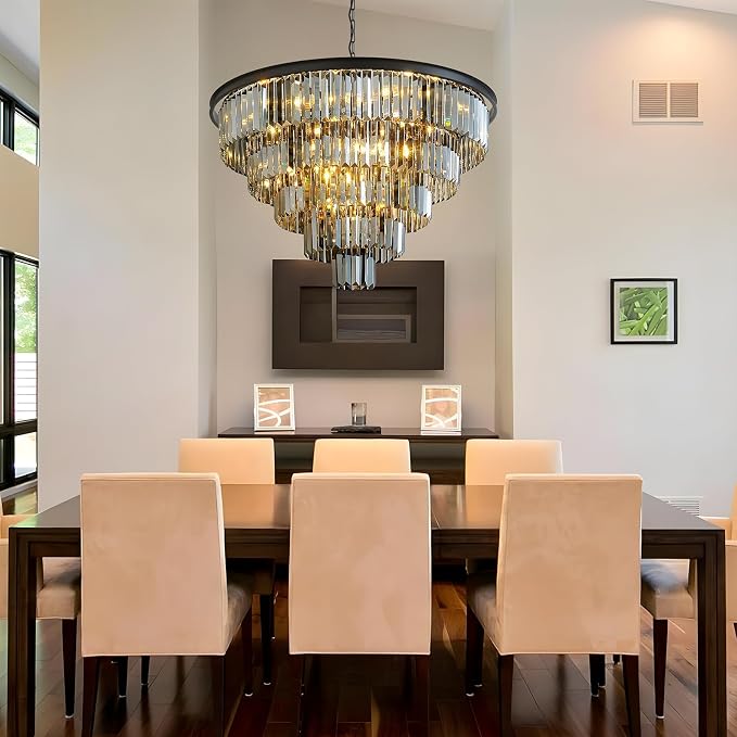 Smoke Gray Crystal Chandelier Modern Large Dining Room Light Fixture | 30''Big Black Round Chandelier,5-Tier K9 Crystal Luxury High Ceiling Pendant for Living Room,Kitchen,Foyer,Staircase,Entryway - Image 7