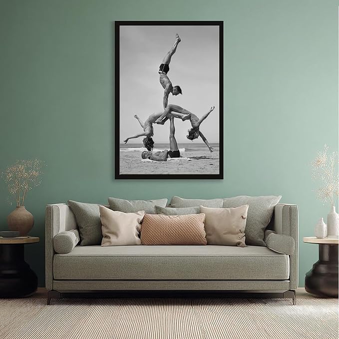 Gymnast Pose, 1930s Beach Fitness Acrobatics Vintage Black And White Photo Poster Canvas Poster Wall Art Decor Print Picture Paintings for Living Room Bedroom Decoration Black Frame 20x30in(50x75cm) - Image 5