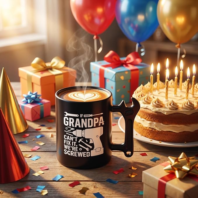 LOZACHE Funny Coffee Mug with Wrench Handle for Grandpa, Novelty Fathers Day Christmas Birthday Gifts for Grandpa Uncle Husband Brother Mechanic Tea Mug Present - Image 3
