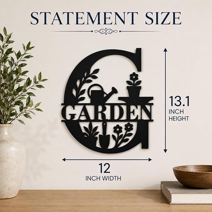 Garden Metal Wall Decor, Farmhouse Outdoor Garden Sign, 13.1 Inch | 14-inch matte black metal GARDEN sign for patios, greenhouses, porches, sheds, and farmhouse outdoor wall decor. - Image 4