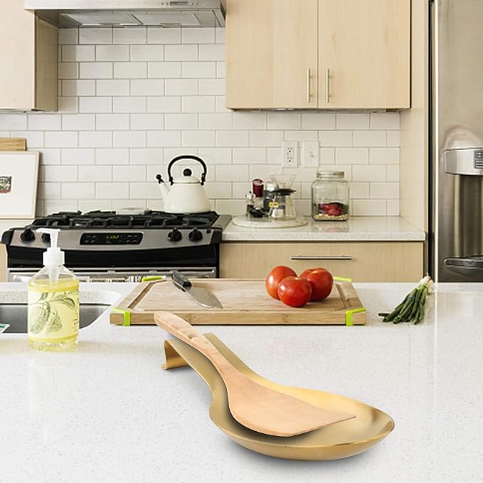 VanlonPro Stainless Steel Spoon Rest, Spatula Ladle Holder, Stainless Steel Utensil Spoon Rest Holder, Brushed Finish, Dishwasher Safe 9.8 x 3.7 Inch (Gold 1PC) - Image 7