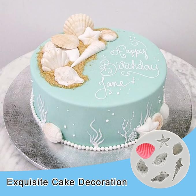 MEMOVAN Under the Sea Silicone Mold 3pcs Marine Fondant Cake Mold Seashell Conch Starfish Silicone Baking Mold for Under the Sea Ocean Chocolate Candy Cake Decoration Polymer Clay Gum Paste Craft