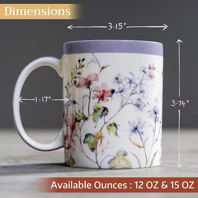 Maison d' Hermine Coffee Mug with Handles Tea Cups (12 Ounce, Pack of 1) | Fine Bone China Coffee Mugs for Hot Beverages Cappuccino Latte Home Restaurant Spring Summer -Summer Floral - Cornflower - Image 4