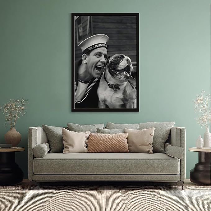Sailor And Bulldog Smiling, Vintage English Black And White , Funny Dog Poster Canvas Poster Wall Art Decor Print Picture Paintings for Living Room Bedroom Decoration Black Frame 12x18in(30x45cm) - Image 5